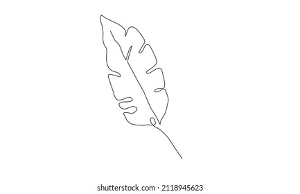 One line draws a leaf. Modern minimalist art, aesthetic contours. Portrait of an abstract leaf in a minimalist style. Continuous line vector illustration