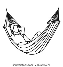 One line draws a young guy lying in a hammock. Comfort and relaxation