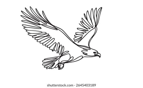 One line eagle design silhouette. Hand drawn minimalism style vector illustration. Condor continuous line illustration. single one line drawing eagle bird flying continuous vector illustration minimal