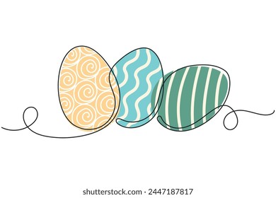 Eine Linie Ostereier mit Ornament, Linien und Kurven. Vektorillustration einer durchgehenden Linie, stilvolles, trendiges Osterdesign auf weißem Hintergrund.