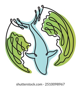 One line eco world. Single one line drawing of hands hold round earth. Globe icon silhouette for world protect concept. Climate concept art. Design vector graphic illustration