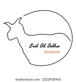 One line Eid Al Adha Mubarak icon. Simple line of sacrificial animal with semicircle. Vector illustration of goat image as symbol of worship for sacrificial animal offerings on Eid al-Adha.