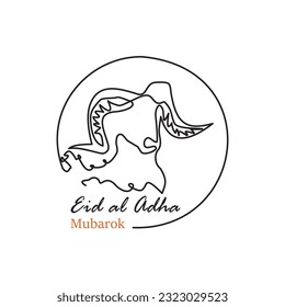 Un ícono de círculo animal de línea eid al adha sacrificial. Sencillo dibujo de la cabeza de la oveja, como símbolo de animal de sacrificio en el Eid al-Adha. Imagen vectorial de la cabeza de la cabra como animal de sacrificio.