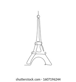 One line Eiffel Tower design silhouette. Hand drawn minimalism style vector illustration.