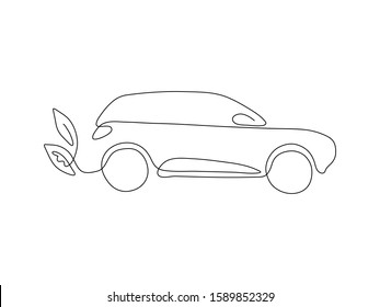 One line electro car design silhouette. Eco transport concept. Hand drawn minimalism style vector illustration