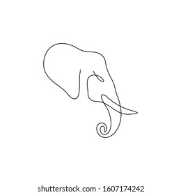 One line elephant head design silhouette. Hand drawn minimalism style vector illustration.