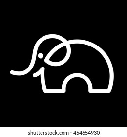 One line elephant icon on black background. Vector illustration