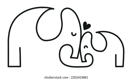 One line elephants vector illustration