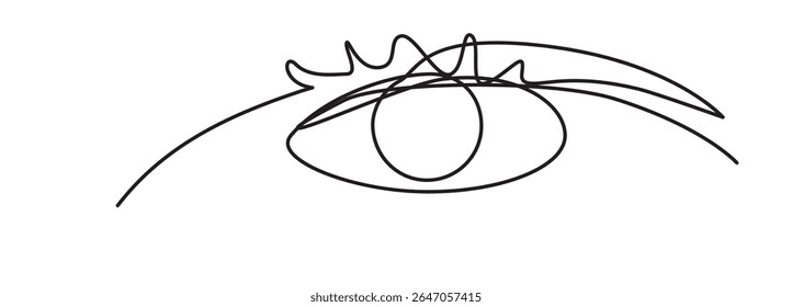 One line eye. continuous line vision, abstract view, single linear icon of look, human eyeball drawing, ophthalmologist creative sketch