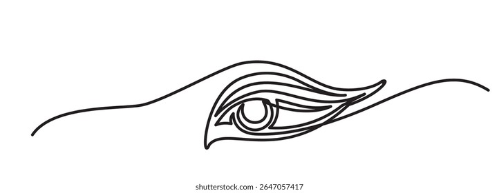 One line eye. continuous line vision, abstract view, single linear icon of look, human eyeball drawing, ophthalmologist creative sketch