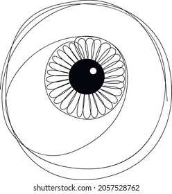 One line eyeball drawing. Single line eye with detailed iris vector illustration.