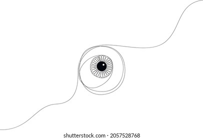 One Line Eyeball Drawing. Single Line Eye With Detailed Iris Vector Illustration.