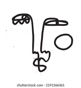 One line face. Abstract drawing. Cubism linear style.  Minimalism decor