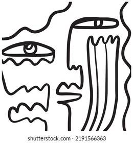 One line face. Abstract drawing. Cubism linear style.  Minimalism decor
