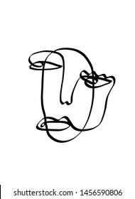 One line face drawing. Modern art. 