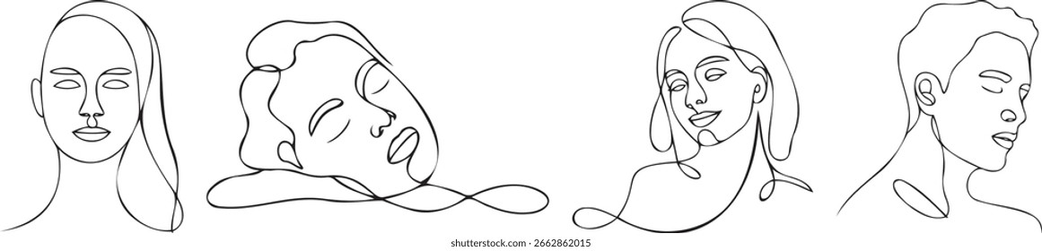 One Line Face Drawing Set – Minimalist Continuous Line Art Portraits