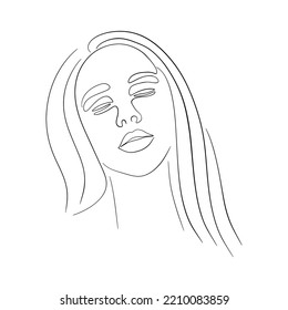 One line face. Linear sketch woman face. Female portrait vector hand drawn illustration outline.