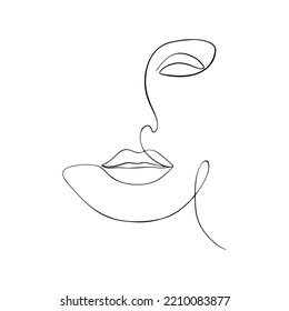 One line face. Linear sketch woman face. Female portrait vector hand drawn illustration outline.