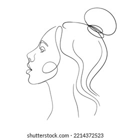 One line face. Linear sketch woman face. Female portrait vector hand drawn illustration outline.