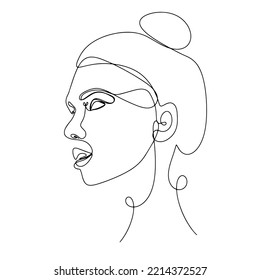 One line face. Linear sketch woman face. Female portrait vector hand drawn illustration outline.