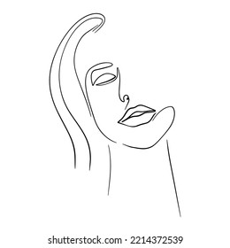 One line face. Linear sketch woman face. Female portrait vector hand drawn illustration outline.