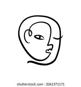One line face minimalist art. Modern drawing head, good for beauty salon logo or label.
