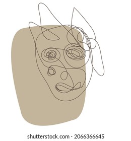 One line face. Minimalist continuous linear sketch face. One line drawing style.