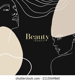 Una cara de línea. Cara de mujer de dibujo lineal continuo y minimalista. Retrato femenino ilustraciones dibujadas a mano en el contorno de ilustración en blanco negro. Logo de la chica de arte moderno en el salón de belleza