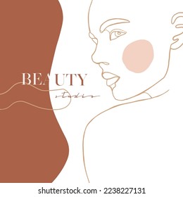 One line face. Minimalist continuous linear sketch woman face. Female portrait black white artwork outline vector hand drawn illustration. Modern art girl head for beauty salon logo