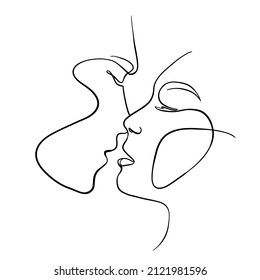 Caras de una línea, hombre de pareja y mujer. Ilustración vectorial minimalista del día de San Valentín. Arte moderno de una sola línea.
