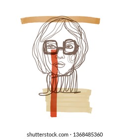 One line fashion woman portrait. Contemporary and modern trendy minimalism style illustration for greeting card, wall art, invitation design. 
