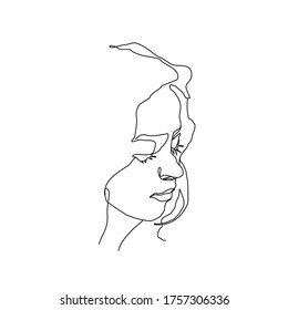 One line female portrait. Vector illustration.