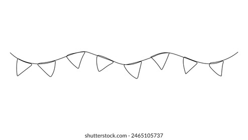 One line flags garland sketch. Hand drawn elements. Vector continuous outline isolated illustration