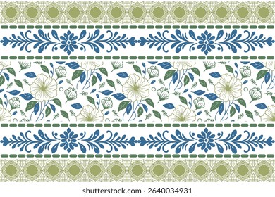 One line floral border seamless pattern. Minimalist cotton sketch texture. Ideal for wrapping paper and fashion prints.

