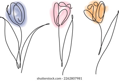 One line floral tulip abstract drawings on a pastel background vector illustration