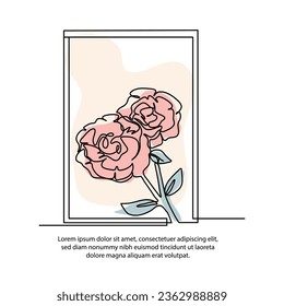 One line flower poster drawing with a beautiful frame. Abstract minimal continuous line wall decor.