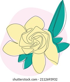 One line flower vector illustration with  calming pastel colors and abstract background shape.