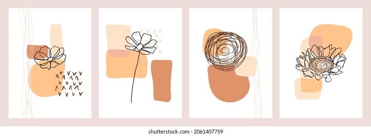 Afiches de flores de una línea. Estilo orgánico 