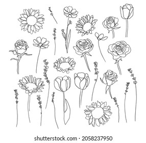One line flowers set. Organic style