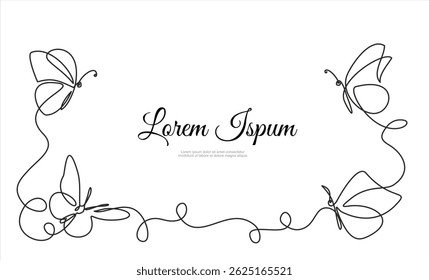 One line flying butterflies design silhouette. Hand drawn minimalism style vector illustration. Editable stroke. Editable stroke.	