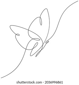 One line flying butterfly design silhouette continuous thin line minimalist drawing flying butterfly vector image animals hand drawn one-line butterfly sketch isolated illustration doodle tattoo style