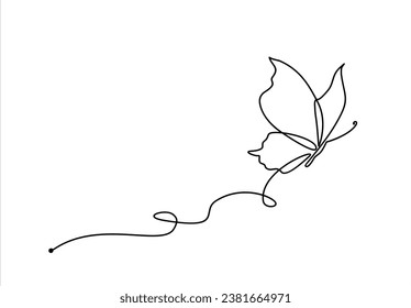 One line flying butterfly