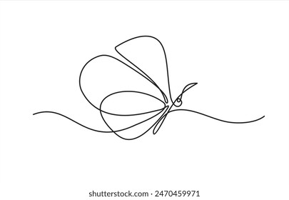 One line flying butterfly design silhouette. Hand drawn minimalism style vector illustration