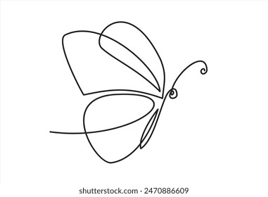 One line flying butterfly design silhouette. Hand drawn minimalism style vector illustration