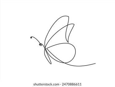 One line flying butterfly design silhouette. Hand drawn minimalism style vector illustration