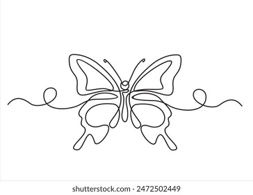 One line flying butterfly design silhouette. Hand drawn minimalism style vector illustration