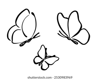 One line flying butterfly design silhouette. Hand drawn minimalism style vector illustration