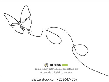 One line flying butterfly design silhouette. Hand drawn minimalism style vector illustration