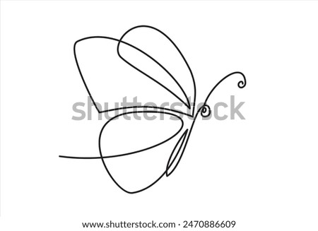 One line flying butterfly design silhouette. Hand drawn minimalism style vector illustration