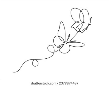 One line flying butterfly's design silhouette. Hand drawn minimalism style vector illustration